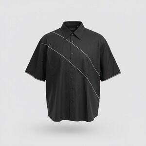 Vintage Y2K Illusionz Black Short Sleeve  Shirt Men's 5XL Diagonal Stripe Accent